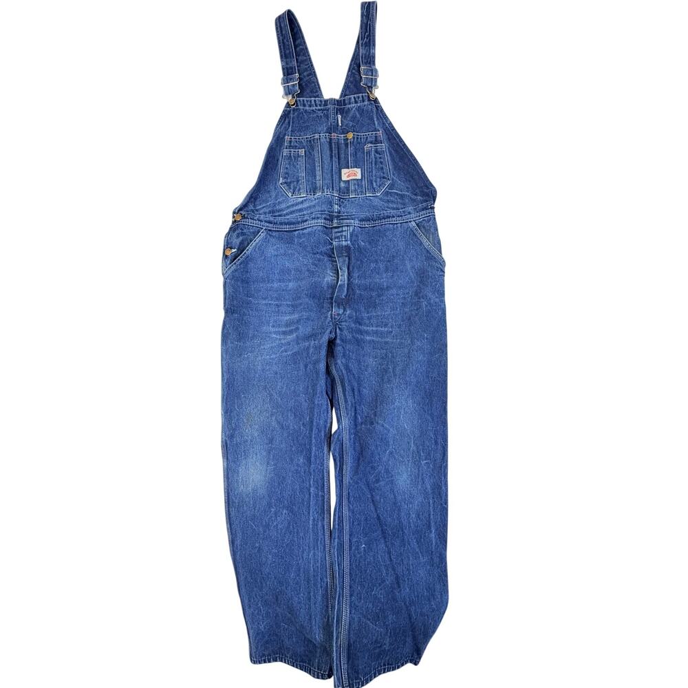 Round House Lot 980 Denim Overalls Mens 38x30 Blue Workwear Carpenter Bib Jeans